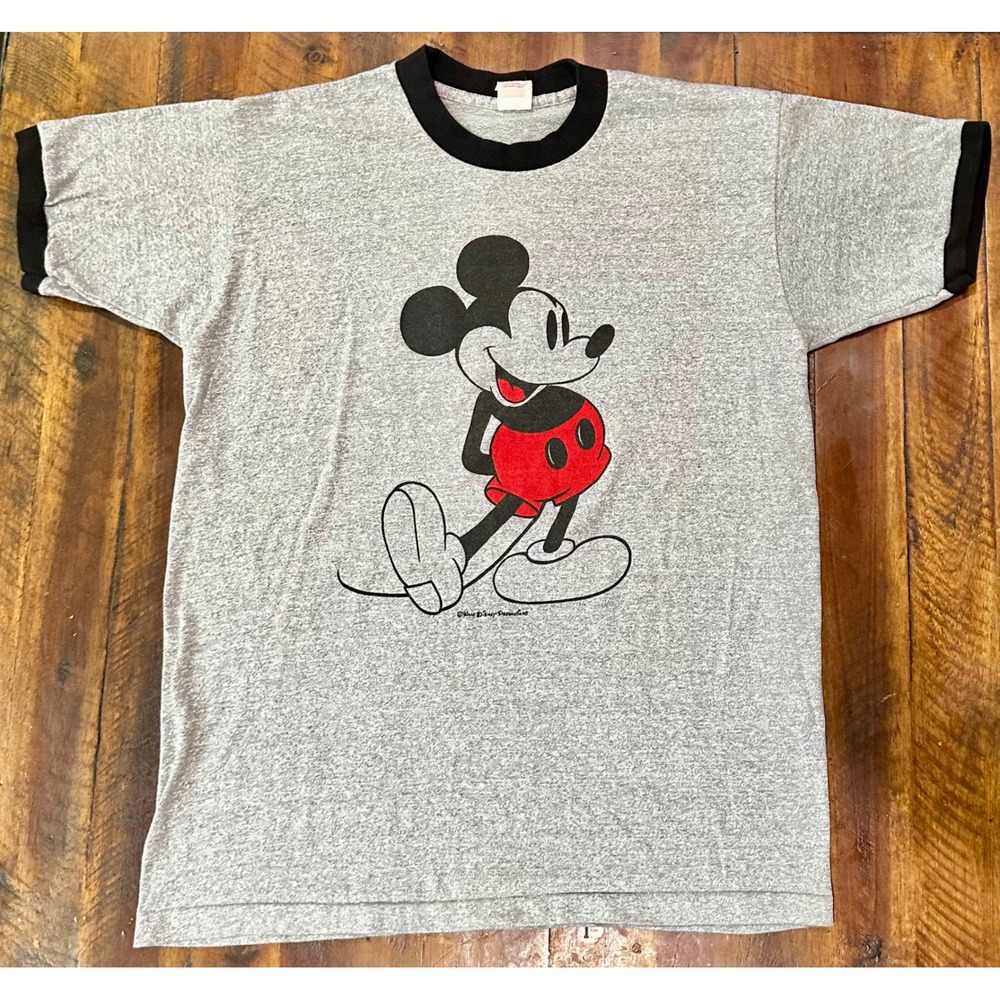 Vintage Tropix Togs Disney Mickey Mouse Ringer T-Shirt Gray Black XL USA Made